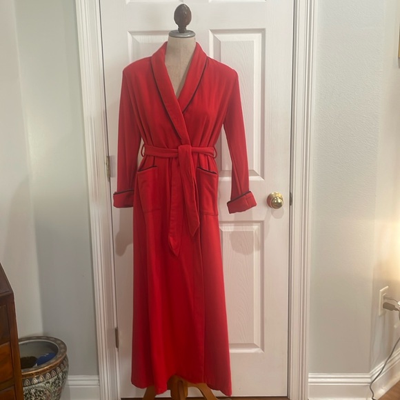 Vintage 80’s Harrods pure new wool red long maxi robe bathrobe women’s size XS - Picture 13 of 13